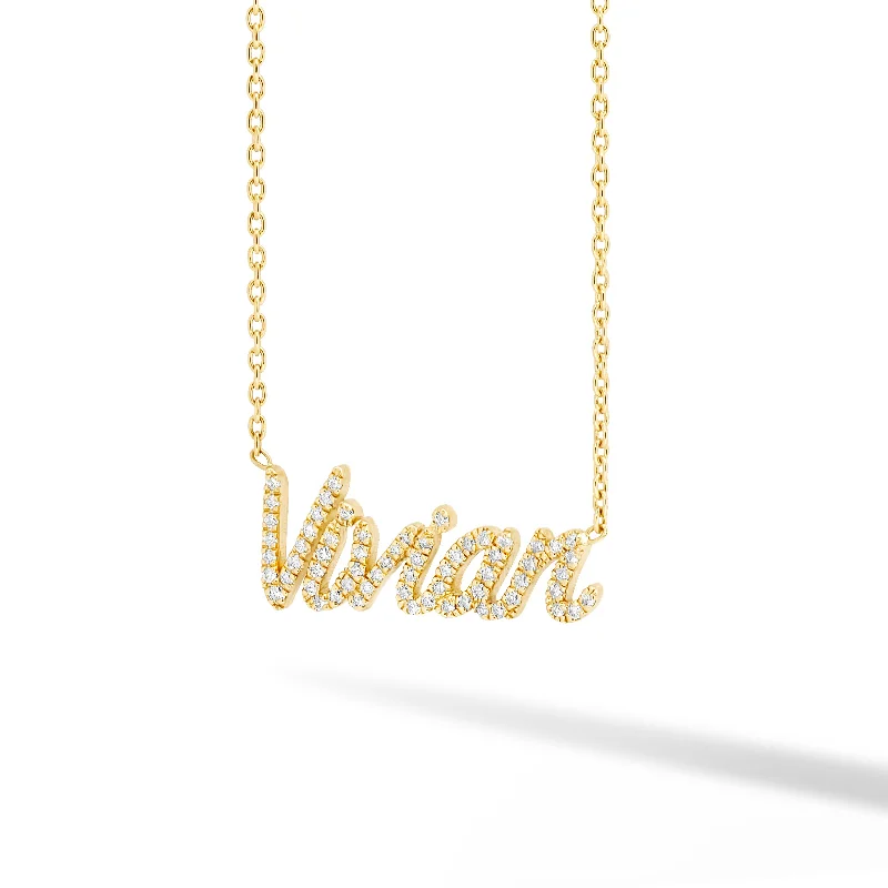 Ladies gold necklace-Diamond Pave Custom Name Necklace