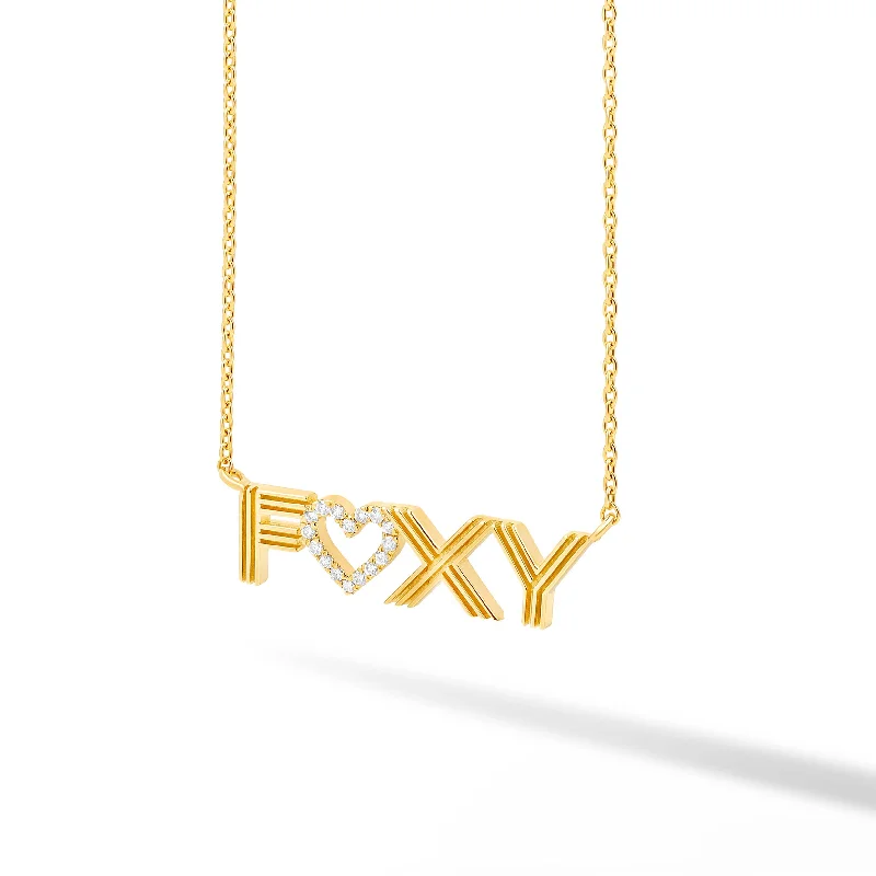 Ladies bar necklace-Fluted Diamond Heart Name Necklace