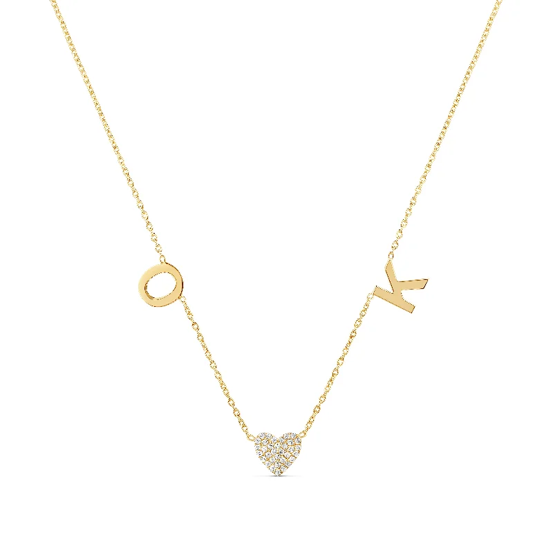 Ladies engraved heart necklace-Pave Heart Couples Multiple Initials Necklace