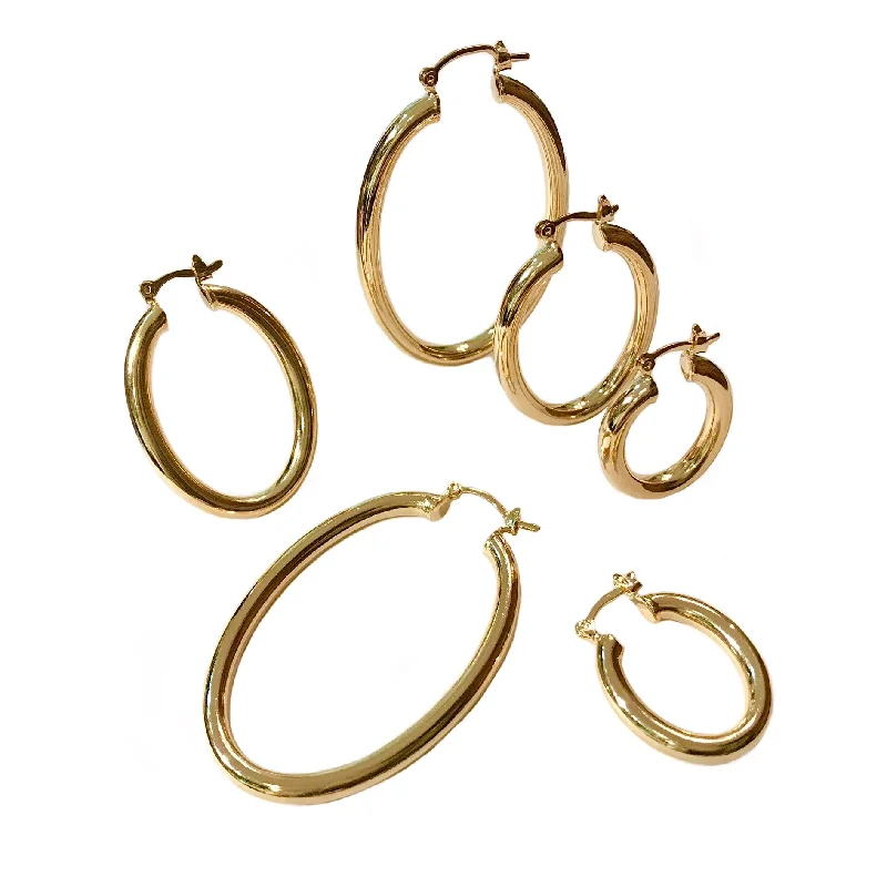 Ladies large earrings-Gold Filled Oval Tube Hoops