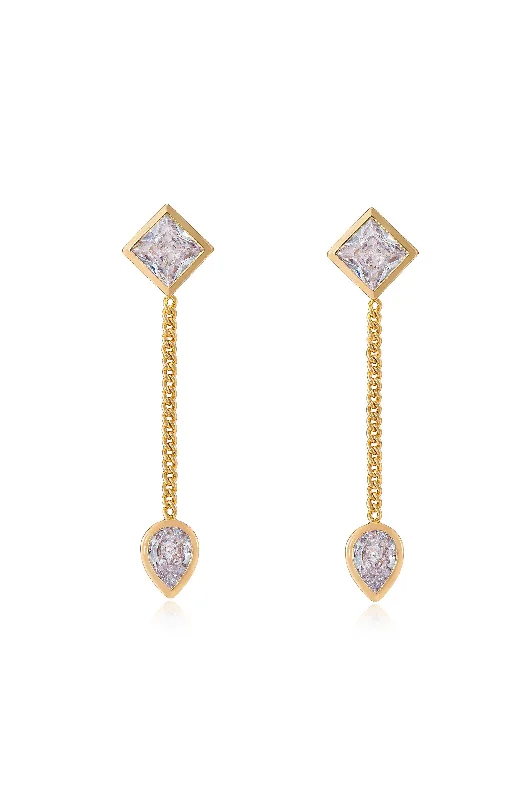 Ladies ear chain earrings-Bezel Crystal Shapes Drop Earrings