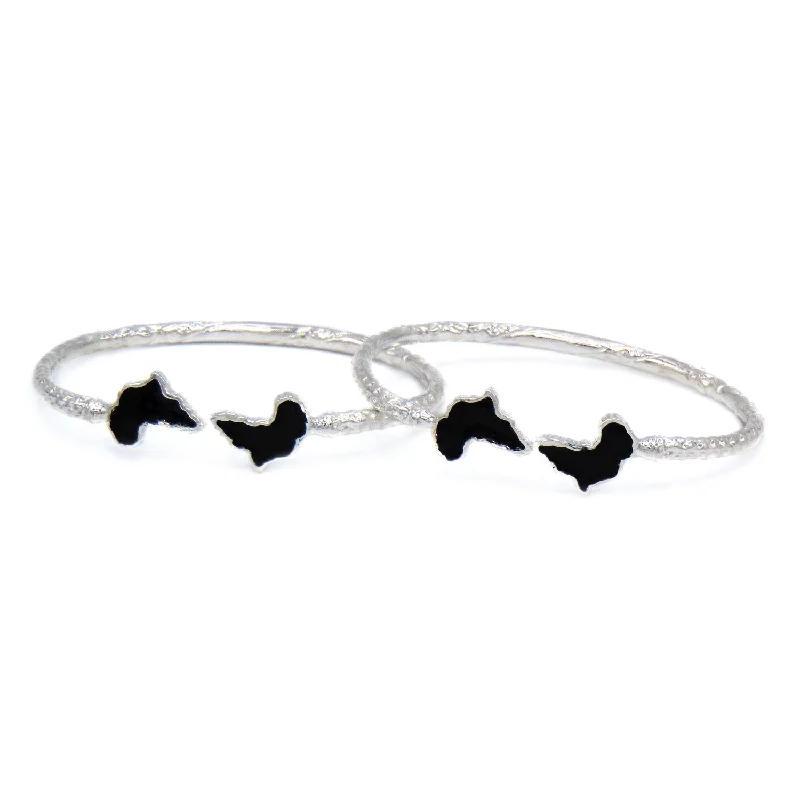 Ladies bangle bracelet-Better Jewelry Africa Ends .925 Sterling Silver West Indian Bangles w. Black Enamel, 1 pair