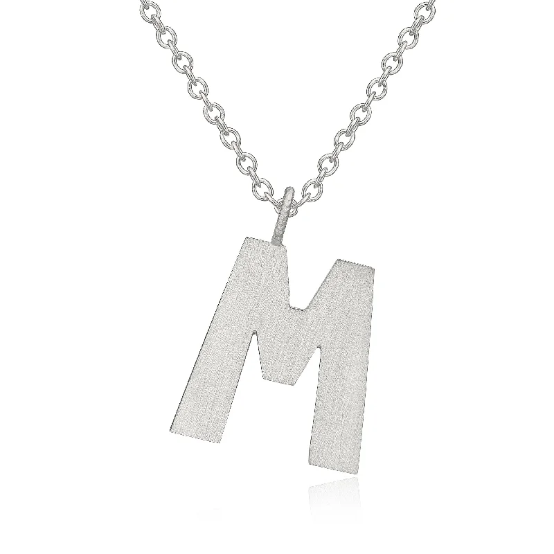 Ladies flower pendant necklace-Letter M Silver Necklace