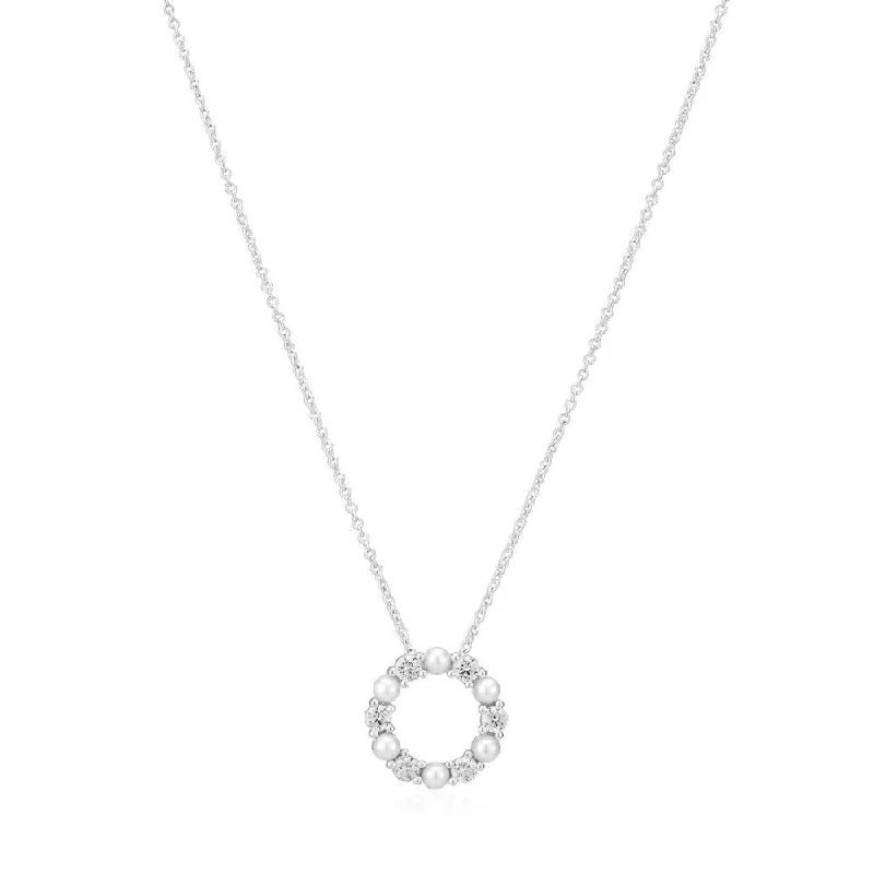 Ladies rose gold necklace-Biella Perla Silver Necklace w. Zirconia & Pearl