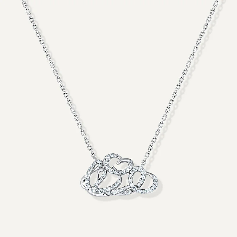 Ladies celestial necklace-Allusia Love Detailed 18K Whitegold Necklace w. Diamonds