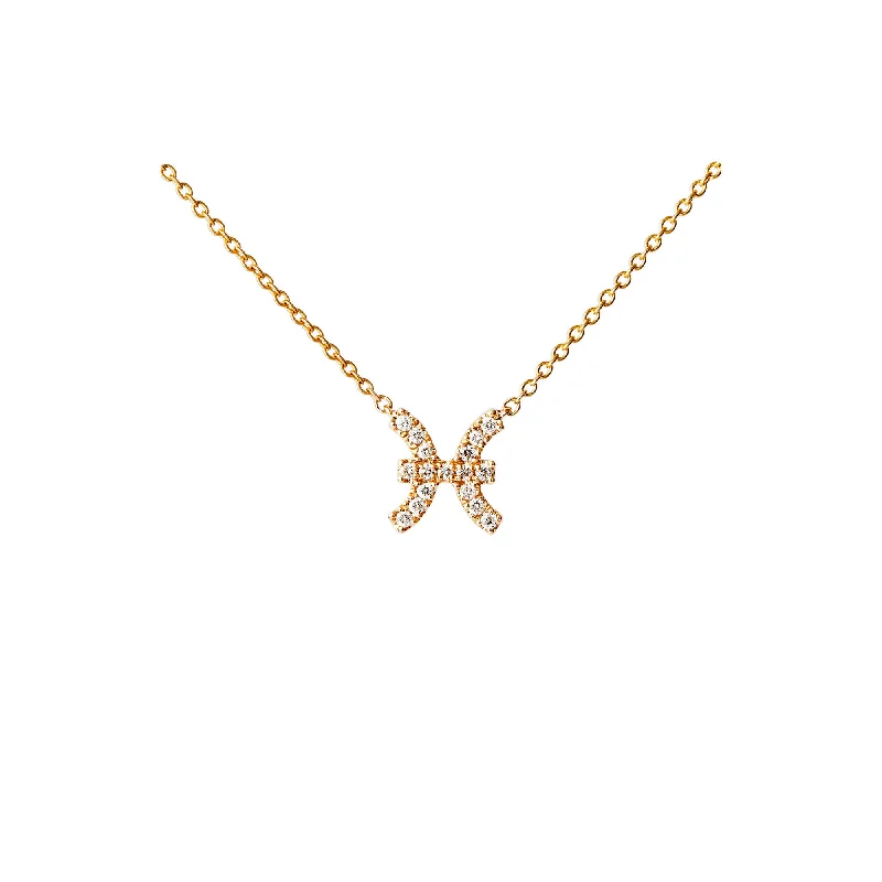 Ladies butterfly pendant necklace-Petit Sign Pisces 18K Gold Necklace w. Diamonds