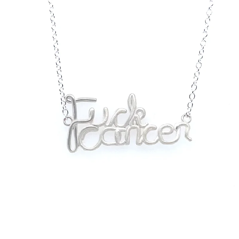 Ladies choker necklace-Lika Behar All Silver "F*CK CANCER" Necklace