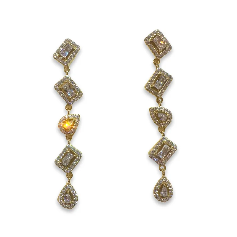 Ladies gold drop earrings-Noellery Linear Geo Statement Earrings