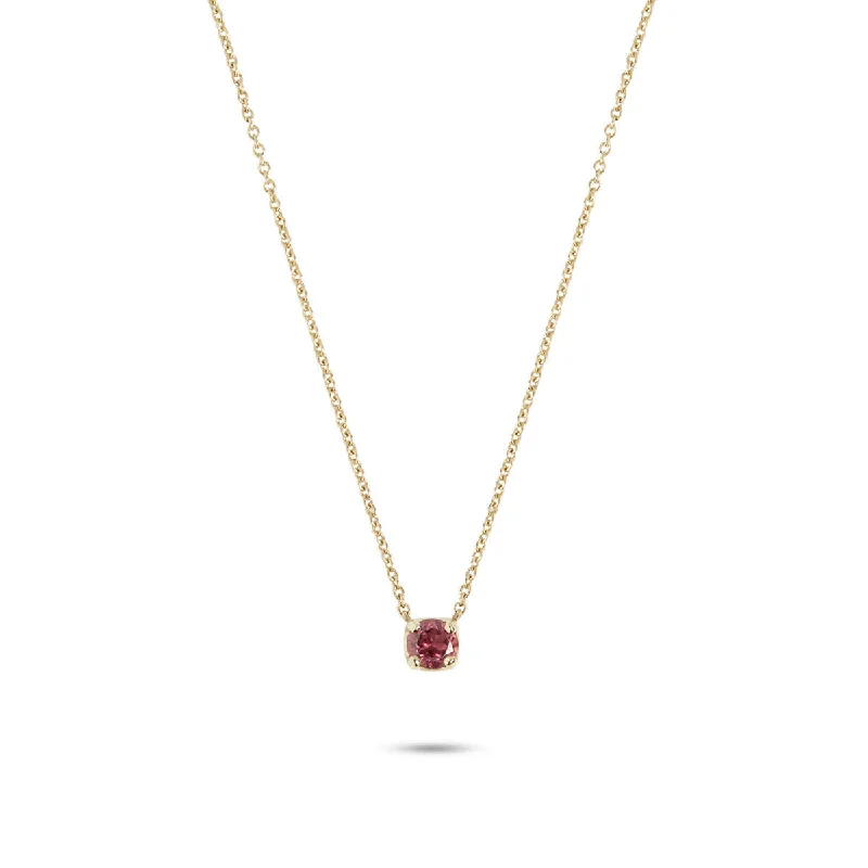 Ladies cubic zirconia pendant necklace-Rainbow Red 10K Gold Necklace w. Tourmaline