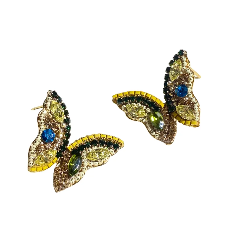 Ladies platinum hoop earrings-Karen Butterfly Cluster Stud Earrings