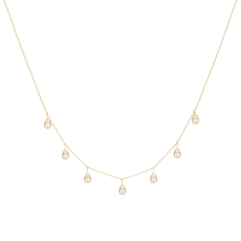 Ladies moonstone necklace-Dangling Pear 18K Gold Necklace w. Diamonds