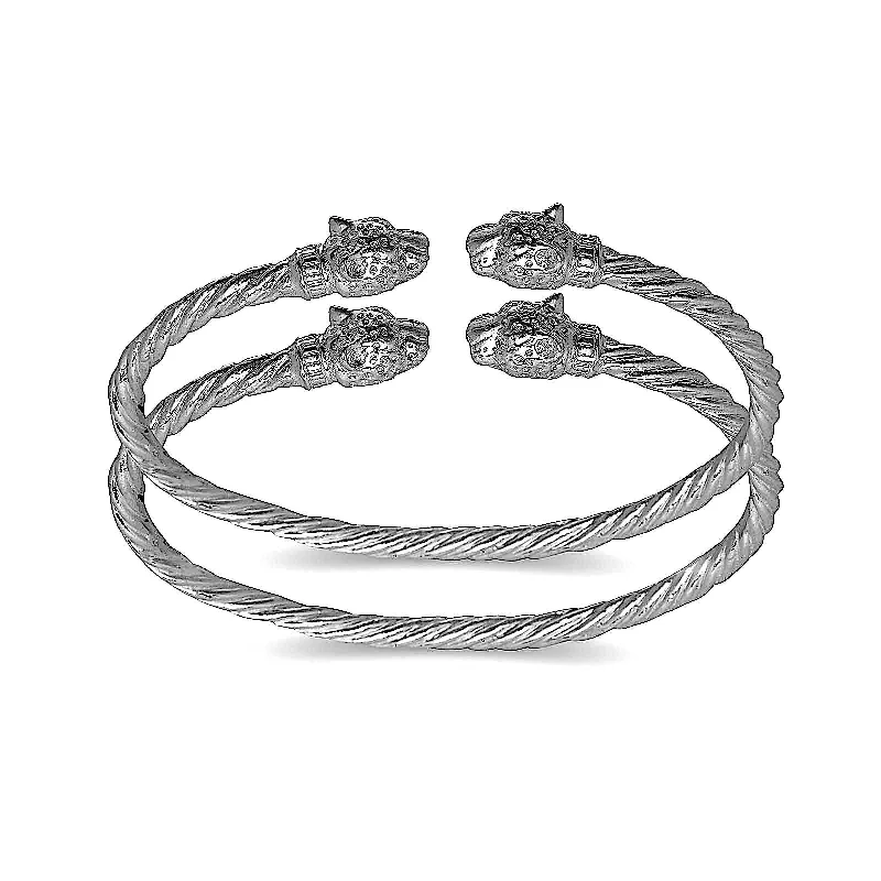 Ladies stretch bangles-Better Jewelry Jaguar Head Coiled Rope West Indian Bangles .925 Sterling Silver, 1 pair