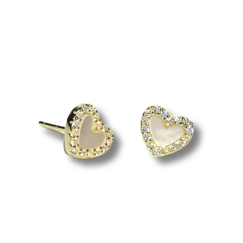 Ladies crystal drop earrings-Gemstone Heart Pave Sparkle Studs