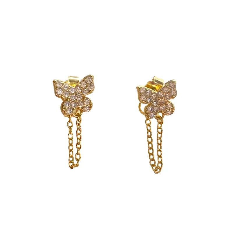 Ladies stud earrings-Butterfly Ear Chain Stud Earrings