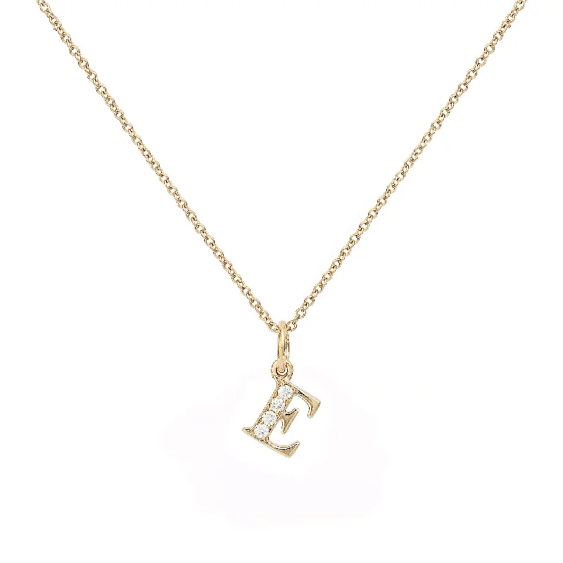 Ladies charm necklace-Love Letter E 18K Gold Necklace w. Diamonds