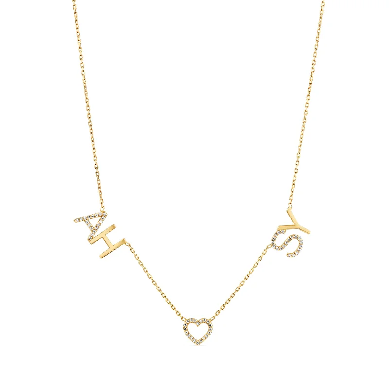 Ladies charm pendant necklace-Diamond Accent Initial Couples Necklace