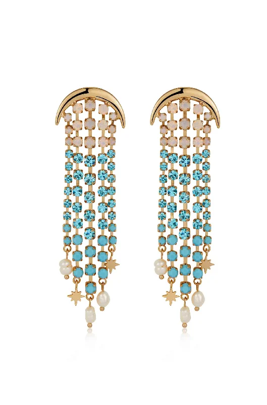 Ladies silver earrings-Aqua Galaxy Fringe Earrings