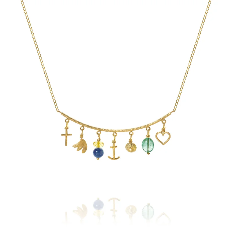 Ladies personalized necklace-Linea Piccolo Sea Breeze 18K Gold Necklace w. Citrin & Emerald