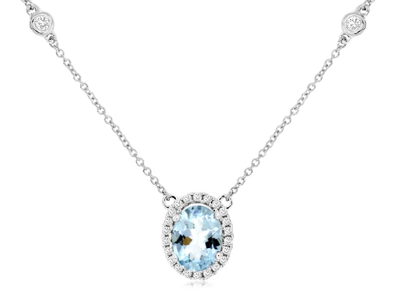 Ladies flower pendant necklace-Diamond Station Aquamarine Necklace