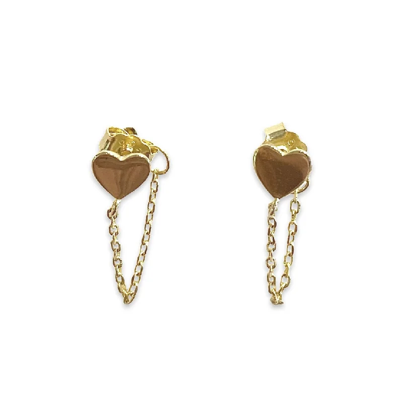 Ladies rose gold earrings-Amore Heart Chain Studs