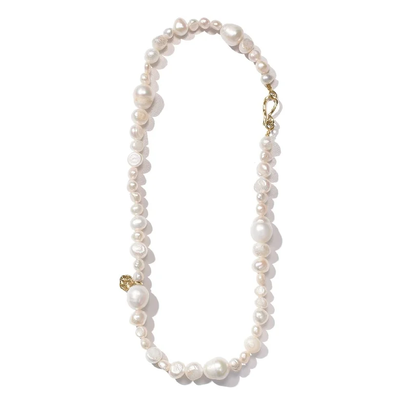 Ladies layered gold necklace-Elysia Cascade 14k Gold Necklace w. Pearls