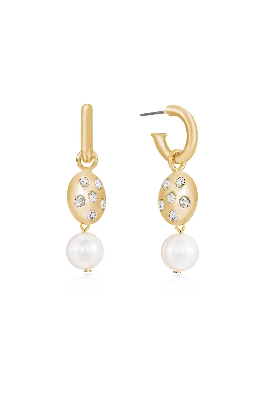 Ladies twisted earrings-Mini Pearl and Crystal Disc Dangle Earrings