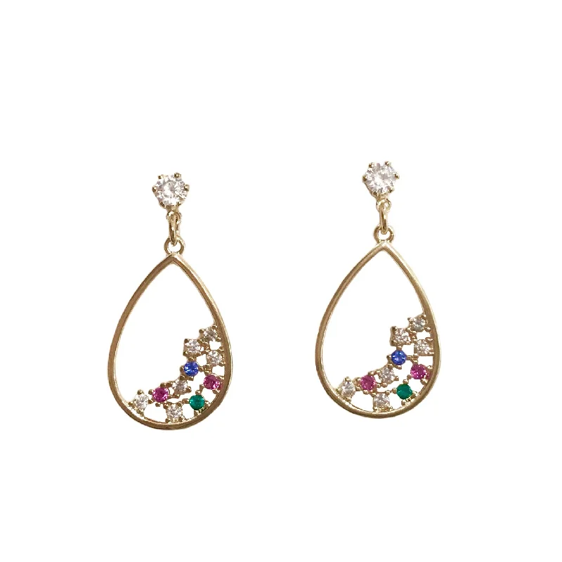 Ladies gemstone drop earrings-Teardrop Cluster Drop Earrings