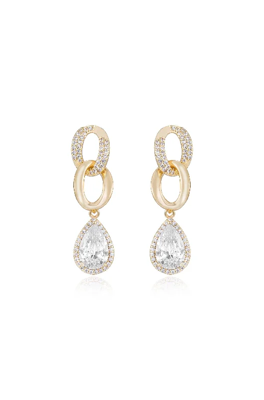 Ladies gold drop earrings-Linked Drop Crystal Earrings