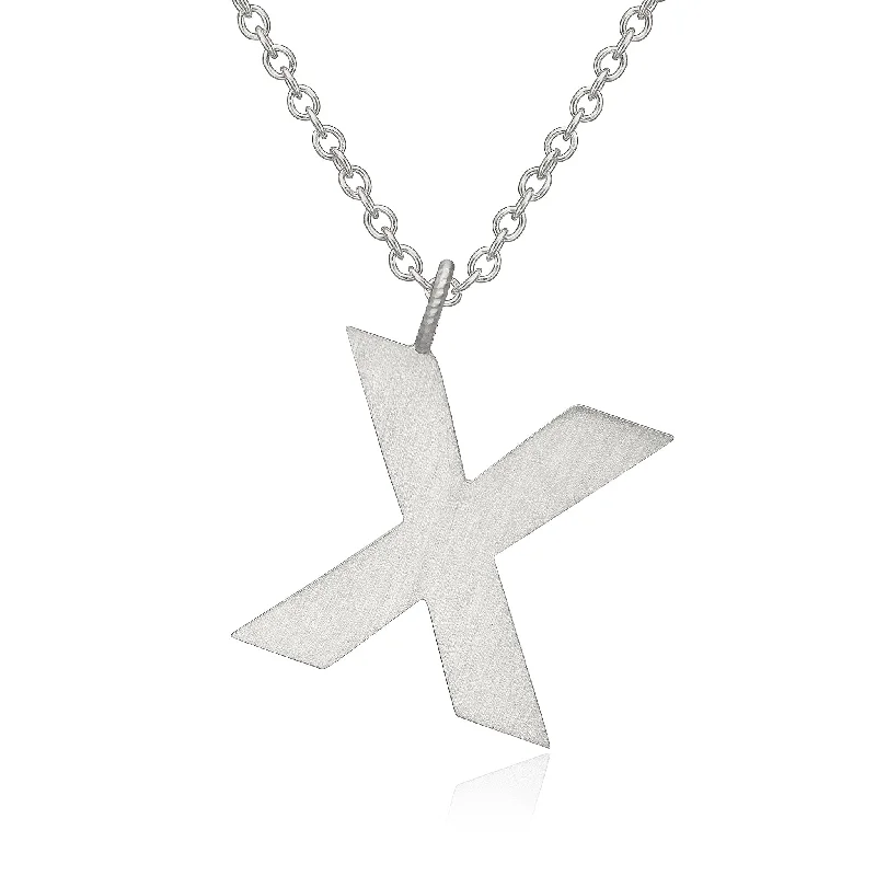 Ladies statement necklace-Letter X Silver Necklace