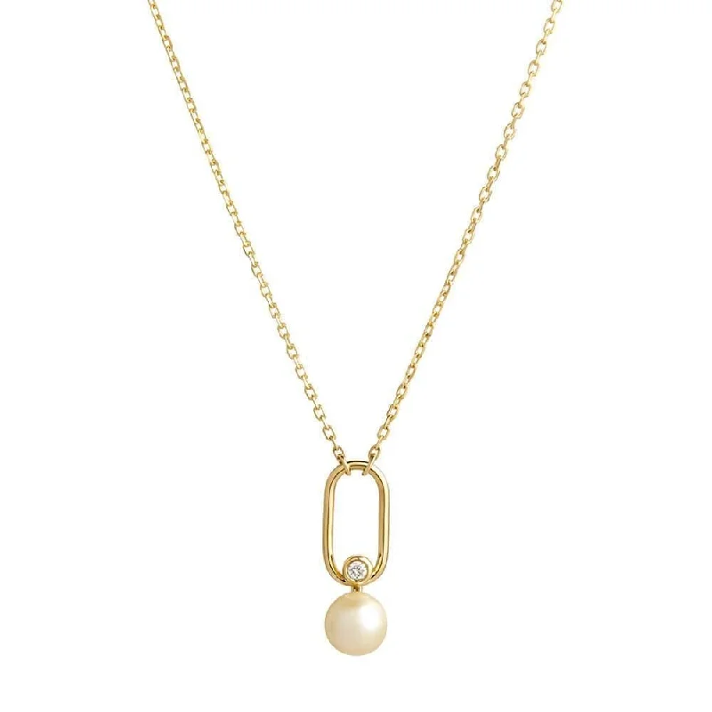 Ladies heart pendant necklace-Astra Moonlight 18K Gold Necklace w. Pearl & Diamond