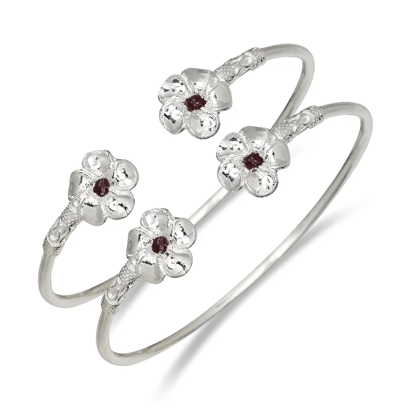 Ladies chunky bracelet-Better Jewelry Flower .925 Sterling Silver West Indian Bangles with Enamel dots, 1 pair