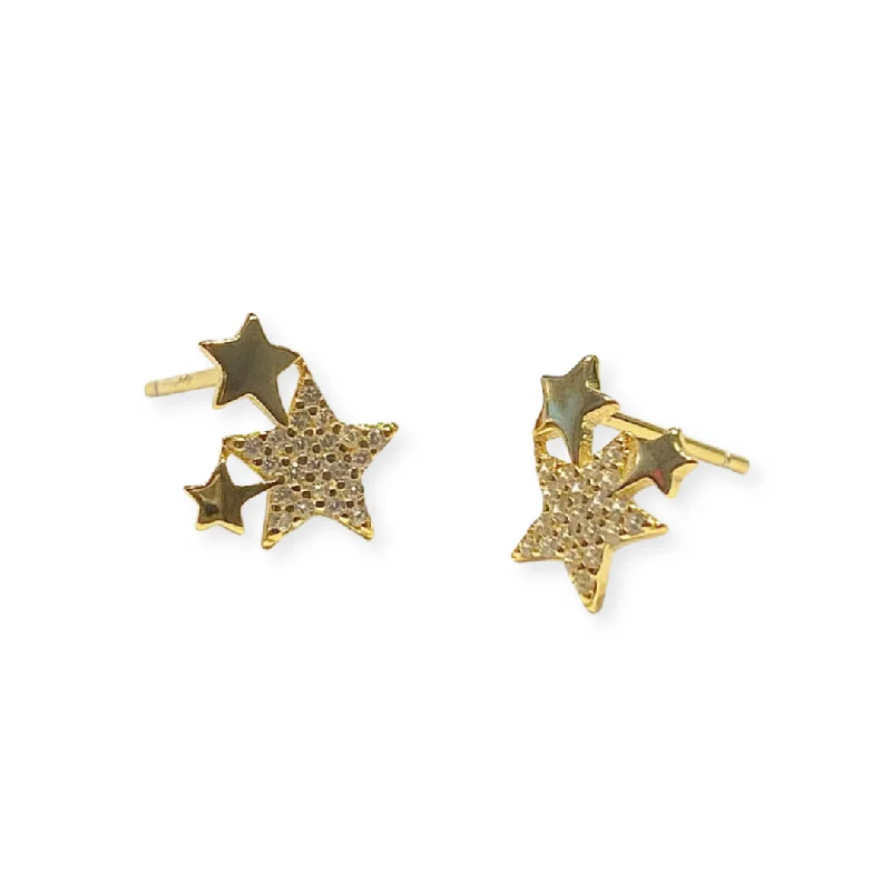 Ladies dangly earrings-Pave Star Cluster Studs