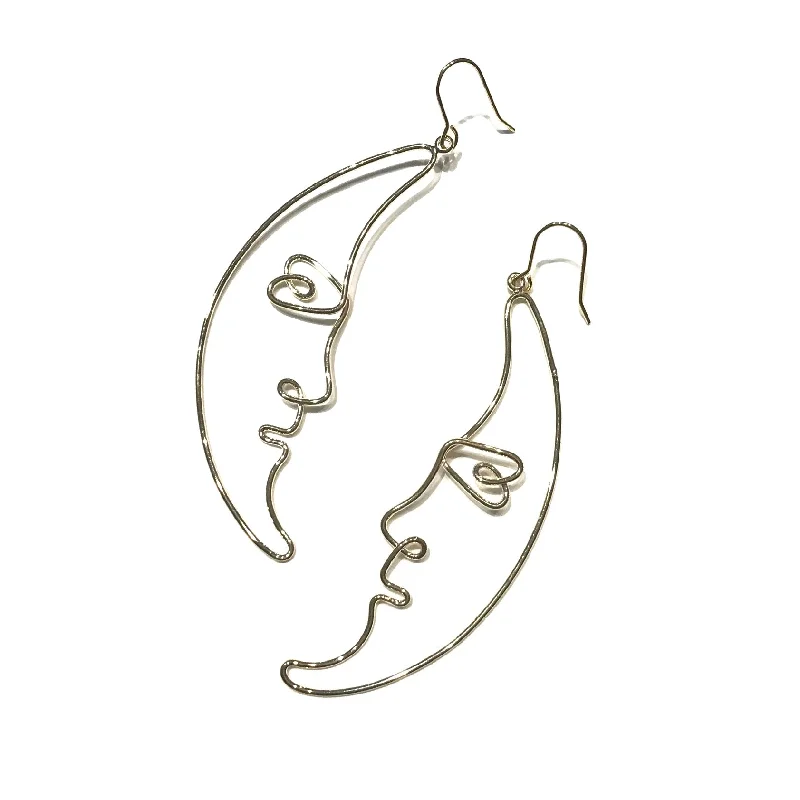 Ladies cluster earrings-Moon Face Outline Earrings