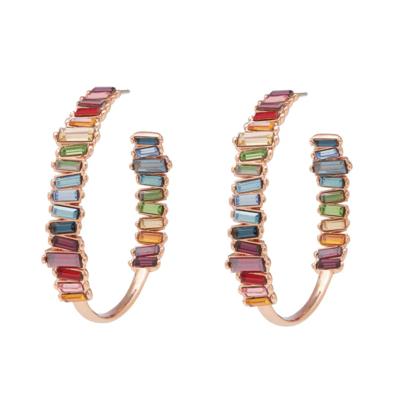 Ladies gemstone earrings-Serena Hoops in Rose Gold Rainbow