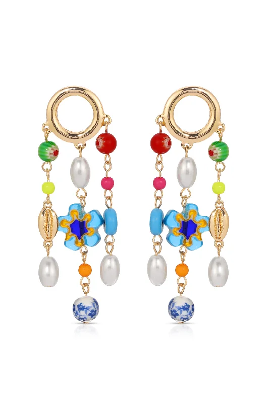 Ladies fashion earrings-Sunny Days Pearl and Bead Dangle Earrings