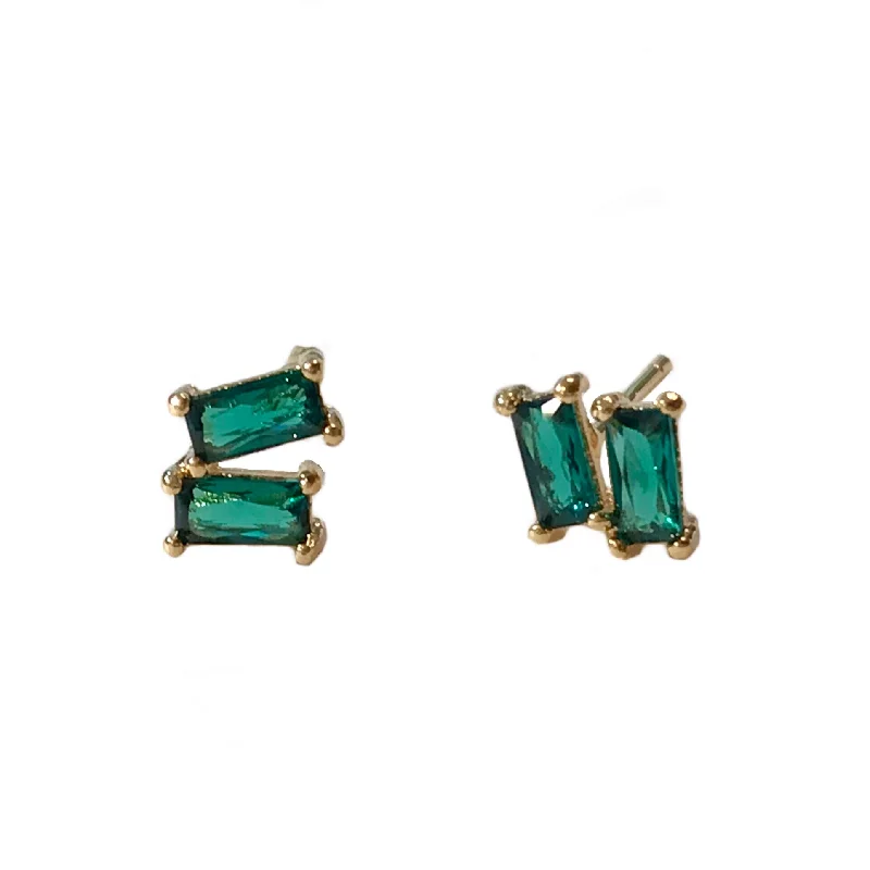 Ladies bar earrings-Crysta Double Baguette Studs