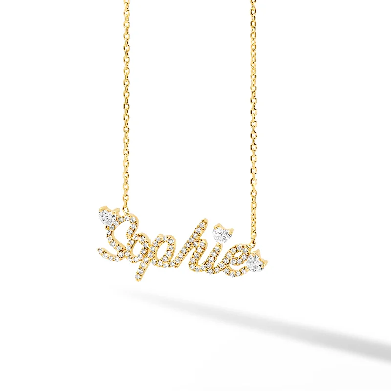 Ladies personalized gold necklace-Diamond Custom Name Necklace with Floating Heart Diamond