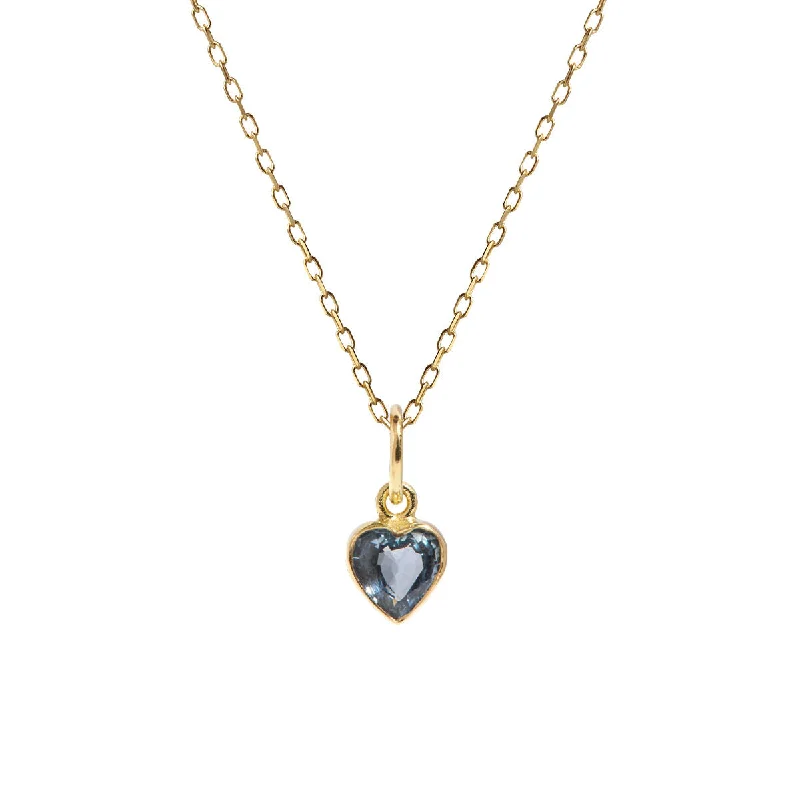 Ladies long chain necklace-Heart Blue 18K Gold Necklace w. Sapphire