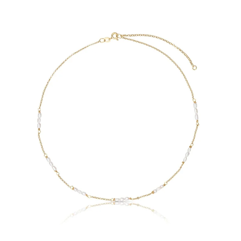 Ladies minimalistic necklace-Fiji 18K Gold Plated Necklace w. Pearls