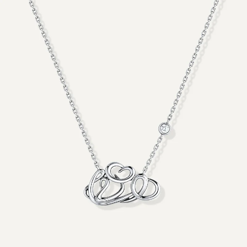 Ladies silver necklace-Allusia Love Detailed 18K Whitegold Necklace w. Diamond