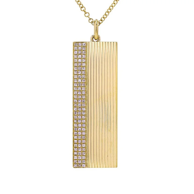 Ladies vintage necklace-Vertical Fluted Long Bar Shaped Diamond Necklace