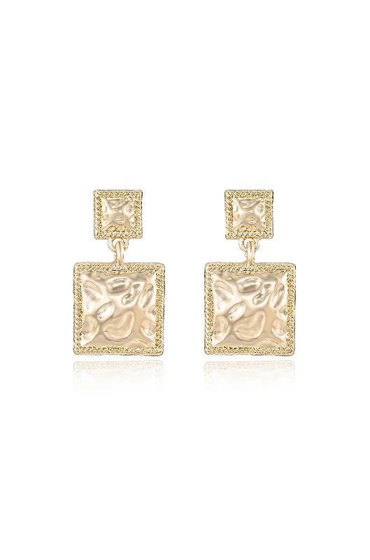 Ladies gold earrings-Repeated Square Dangle Earrings