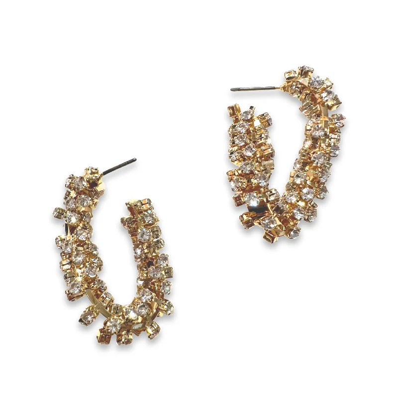 Ladies crystal earrings-Crystal Twist Chain Hoop Earrings