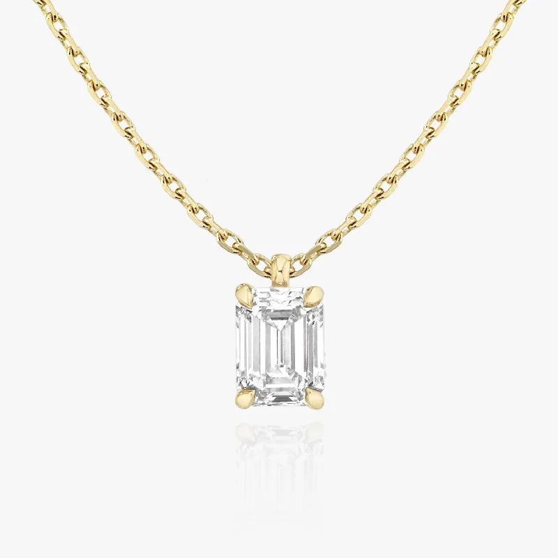 Ladies name necklace-Solitaire Emerald 14K Gold Necklace w. Lab-Grown Diamond