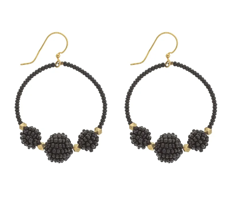 Ladies gold dangly earrings-<br> The Uptown Girl Hoops <br> Black