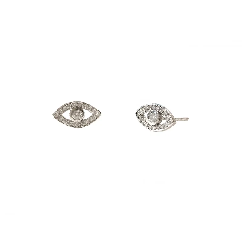 Ladies unique earrings-Evil Eye Pave Studs