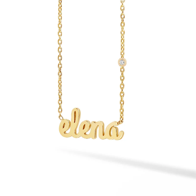 Ladies long necklace-Name Necklace with Tiny Diamond