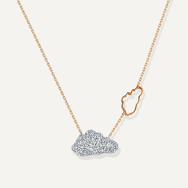 Ladies rose gold necklace-Allusia Love Double Cloud 18K Rosegold Necklace w. Diamonds