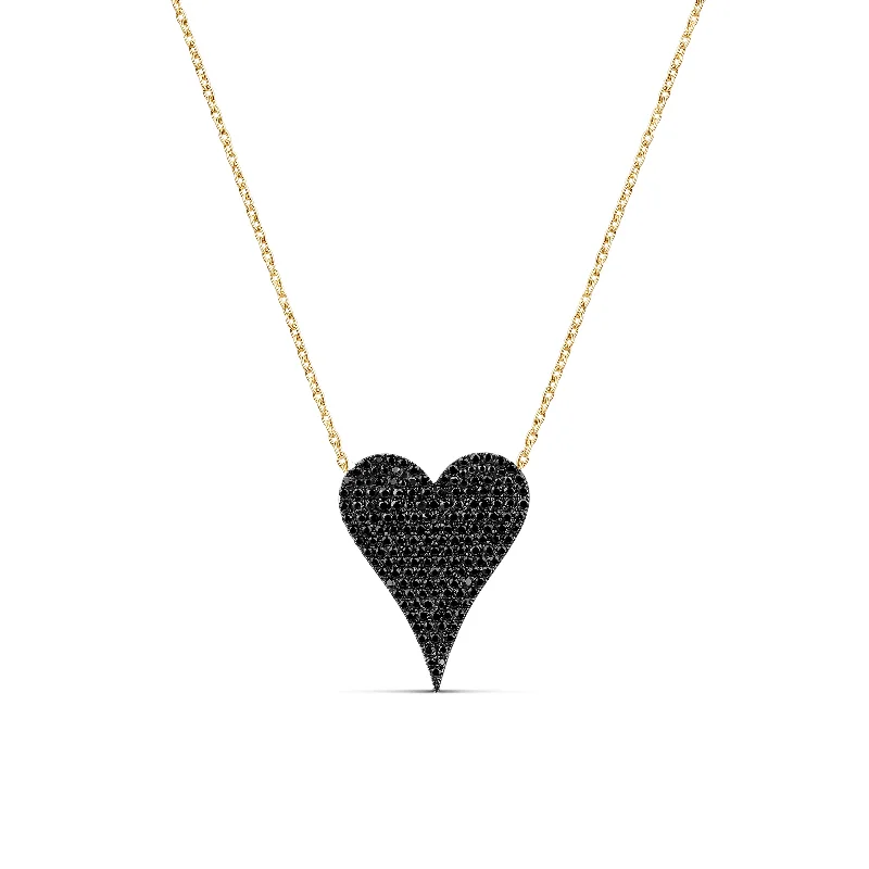 Ladies simple gold pendant necklace-Medium Pave Black Diamond Heart Necklace