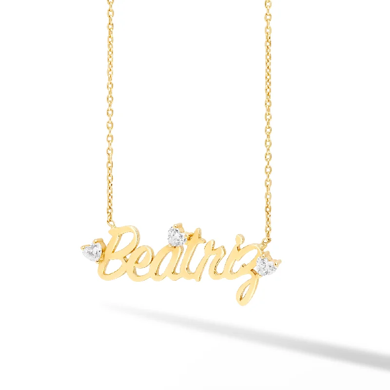 Ladies gold pendant necklace-Custom Name Necklace with Floating Heart Diamond Detail